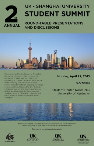 Students from Shanghai University (SHU) will get a taste of the bluegrass this week as the UK American Studies Program in the College of Arts and Sciences will host a summit for SHU students on Monday, April 22.
